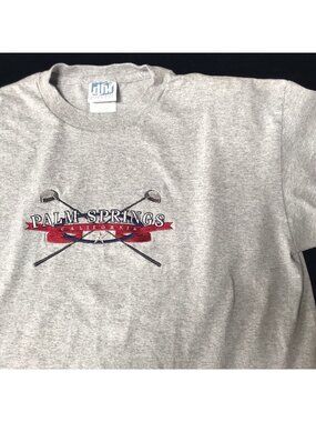 Vintage Shirt Mens Large Palm Springs Golf Heather Gray Embroidered Patriotic